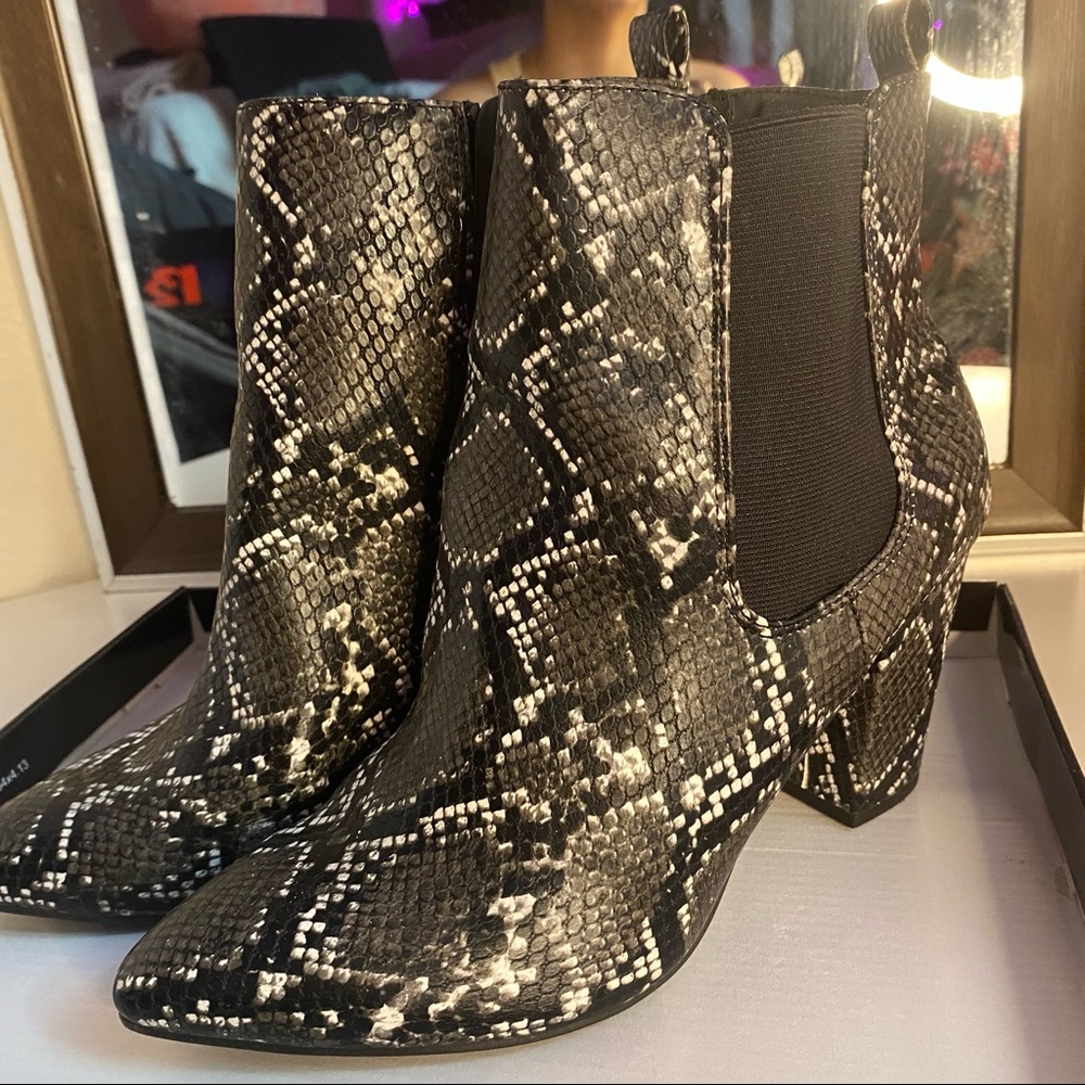 Snakeskin bootie